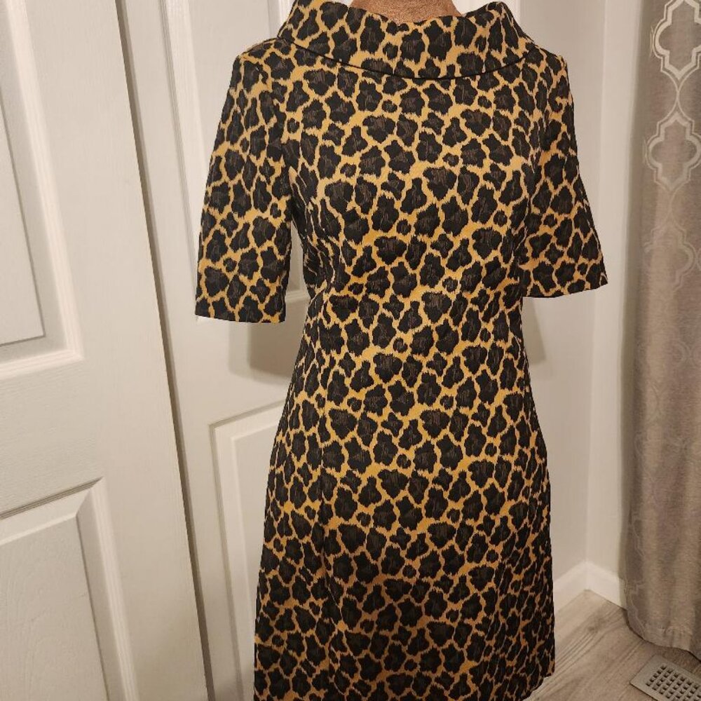 NWT Trina Turk Kailee Retro Leopard Print Funnel Neck Dress Sz 2 MSRP $398